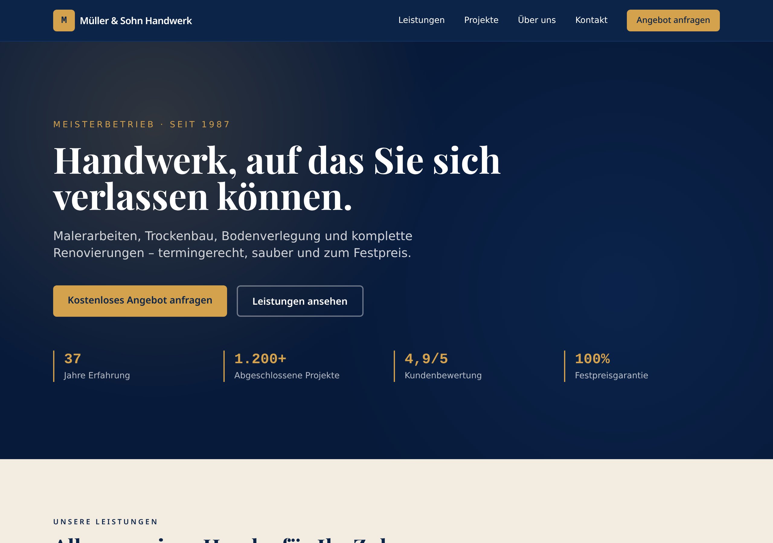 Vorschau der Demo-Website Handwerkerbetrieb